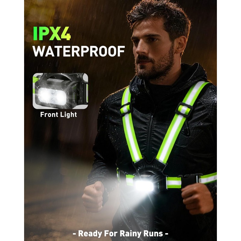 ZAPLIT Running Chest Light 500LM USB-C Hi Vis Vest 2-Colour