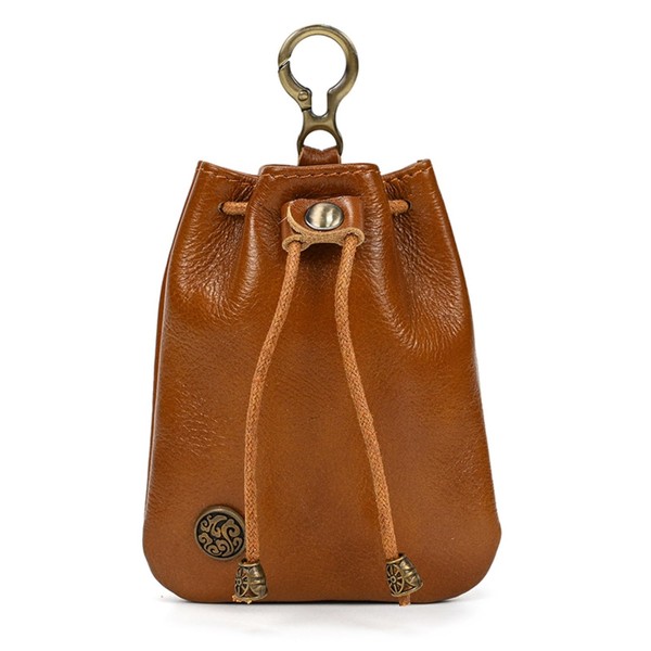 1 Pcs Leather Mini Medieval Pouch Keychain, small leather drawstring