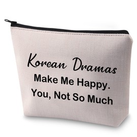 BLUPARK Korean Drama Lover Makeup Bag K Drama Fans Gift Korean Dramas Make Me Happy Cosmetic Bag for Kdrama Mom (Korean Dramas Make Me Happy)