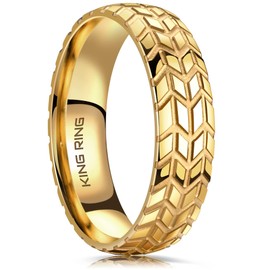 King Ring 6mm Tire Ring – Stainless Steel Ring for Men & Women, Car Racer & Biker Groove Tread Band Ring – Gold 10
