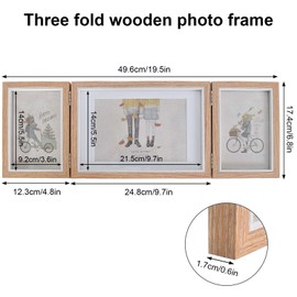 DecorDwell Foldable Picture Frame for 3 Photos, Frame for 3 Pictures, Triple Photo Frame, Folding Picture Frame, Collage, Wooden Picture Frame with Glass Panel (B)
