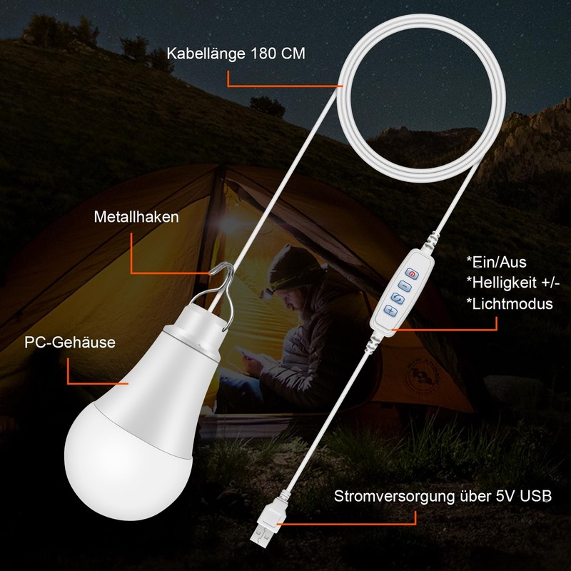 Powkey 5W Camping Lamp: USB Powered Dimmable LED Lantern with