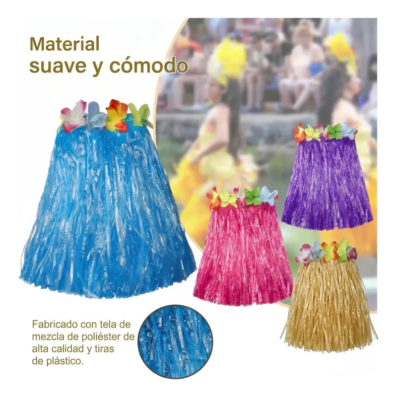 4 Set Falda Pulseras Collar Diadema Hawaiano Disfraz Fiesta
