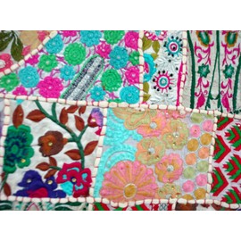 Rastogi Handicrafts Indian Handmade Embroidered Patchwork Old Hanging Wall Art Vintage Tapestry Old Sari Cutting Wall Hanging Parda (White, 20 X 40 INCH)