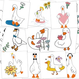 Blulu Silly Goose Temporary Tattoos 8 Sheets 80 Pcs One Goose Birthday Decorations Cute Animals Themed Fake Tattoo Stickers for Classroom Prize School Gifts Carnival Birthday Party Favors(Cute)