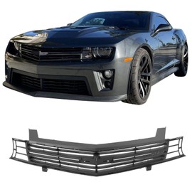 IKON MOTORSPORTS, Front Upper Grille Compatible with 2010-2013 Chevy Camaro, ZL1 Style Unpainted Black PP Front Upper Radiator Mesh Grill Bodykits Replacement