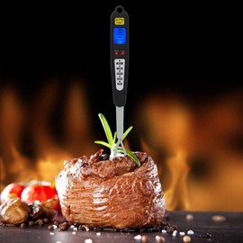 Digital Meat Thermometer Fork, Read Meat BBQ Fork Thermometer with Dual Probe LED Display and Stainless Steel Probes for Steak Chicken Hot Grilled Food