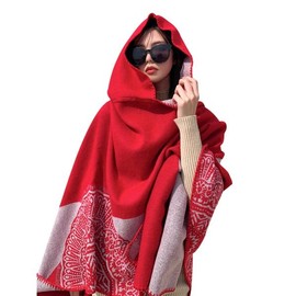 Tibet 티베트 몽골망토 남성 에스닉 판초 여행 후드 캠핑 [솔리드 레드-E32] Tibetan Mongolian Mantle Men's Ethnic Poncho Travel Hood Camping [Solid Red-E32]