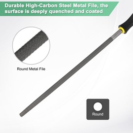 M METERXITY Round Metal File 12 Inch, High Carbon Steel Diamond Hand File W PVC Grip Handle for Wood/Metal/Ceramic/Glass/Stone/Jewelry/Tile/Model/DIY/Sharpening File
