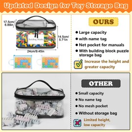 6 Pack Toy Storage Bags with 6 Pack Mesh Zipper Pouch Bags, Clear Waterproof PVC Toy Kids Organiser with Double Zipper, Travel Case Pouch with Name Tag for Building Blocks, Puzzles, Board Game, Books