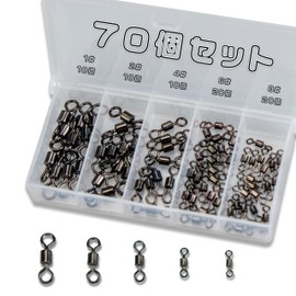 Piscorush Swivel Type Swivel Connector, Economy 70-Piece Multi-Size Set with Return, Corrosion Resistant, for Sea Fishing, Freshwater Fishing, Fishing Tackle, Lure Use, Fishing Connector, Comes with