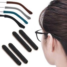 Upgrade Anti-Slip Glasses Ear Cushion,Elastic Soft Eye Glasses Ear Grippers,Knitting Cotton Sunglass Ear Grips,Temple Sleeves Tips Ear Pads for Eyewear Frames (Black-2 Pairs)