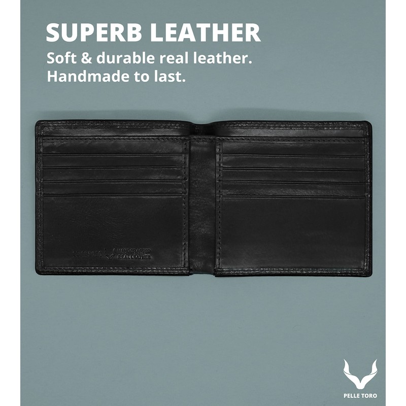 PELLE TORO Minimalist Slim Mens Wallet, Handmade Real Leather Card