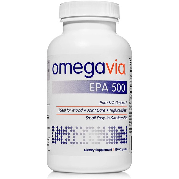 OmegaVia EPA 500 Omega-3 Fish Oil, 120 Capsules, 500 mg EPA/Pill, High-Purity EPA Formula (Triglyceride Form), IFOS 5-Star Certified, w/ Fish Gelatin Capsule, Gluten-Free, Non-GMO