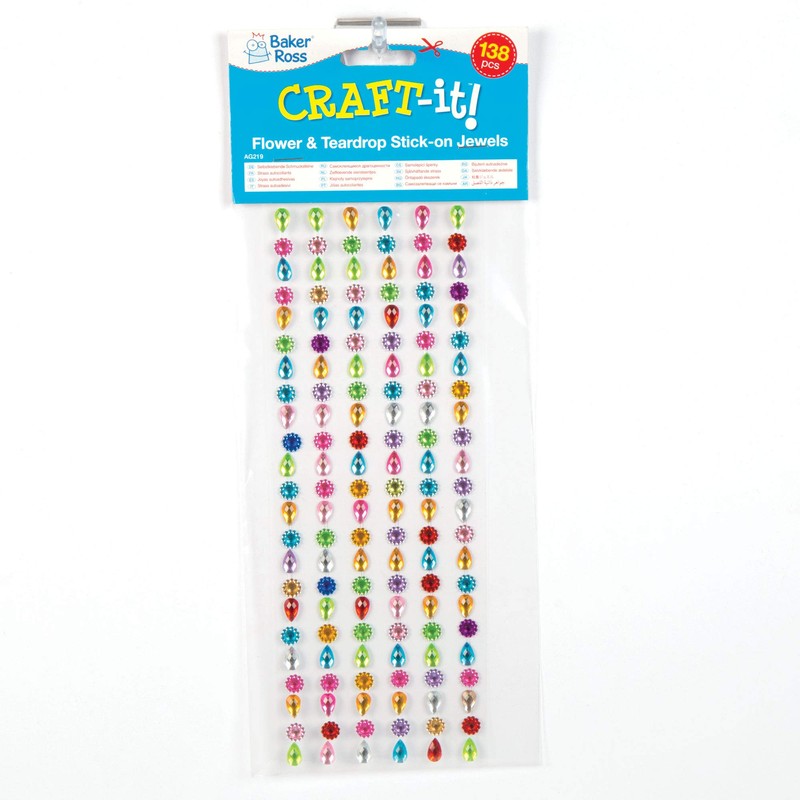 Baker Ross Selbstklebende Schmucksteine aus Acryl in Blumen- und Tropfenform
