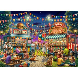 Food Trucks Jigsaw Puzzle 1000 Piece by Vermont Christmas Company - Fully Interlocking & Randomly Shaped Pieces - 26 5/8" x 19 1/4"