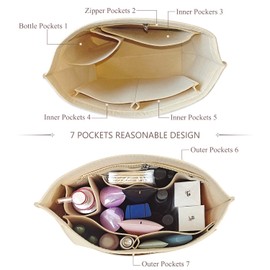 Chispee Felt Purse Organizer Insert Luxury Handbag Organizers for Longchamp Divider Pocket & Zipper Inner Bag Liner fit Large, Black