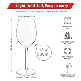 HAHASHOW Unbreakable Stemmed Wine Glasses - 100% Tritan Plastic, Dishwasher Safe for Red & White Wine Glass 530ML - Set of 2, Perfect for Camps and Parties