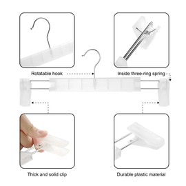 GUANJUNE Clothes Pants Hangers, Space-Saving Skirt Holders with 360 ° Swivel Hooks, Adjustable Clips, Trouser Hangers, Clothes Coat Garment Jeans Hangers (30 Pack, Transparent)