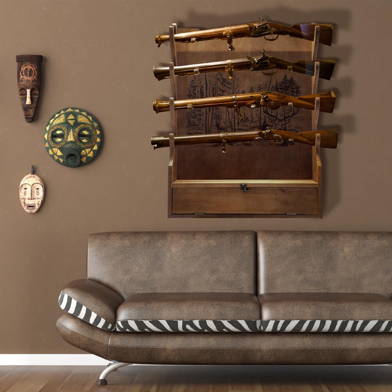 Yuntau Four Gun Wooden Gun Display Rack with Cabinet Storage