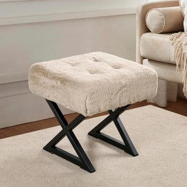 Home Soft Things Heavy Faux Fur Ottoman Bnech 19"x19"x19" Square Footrest Upholstered Mink Fabric Decor for Livingroom End of Bed Entryway or Bedroom Sitting Stool Need Assemble, Pure Cashmere