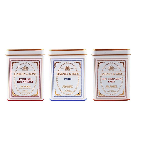 Harney & Sons Classic Tins, 3 Flavor Variety Pack ( 1-Paris, 1-Hot Cinnamon Spice, 1-English Breakfast ) ,( Pack of 3 )