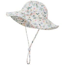Baby Girl Sun Hat Infant Summer Beach Hats with UPF 50+ Toddler with Wide Brim Strap Outdoor Bucket Hat Garden 0-6 Months