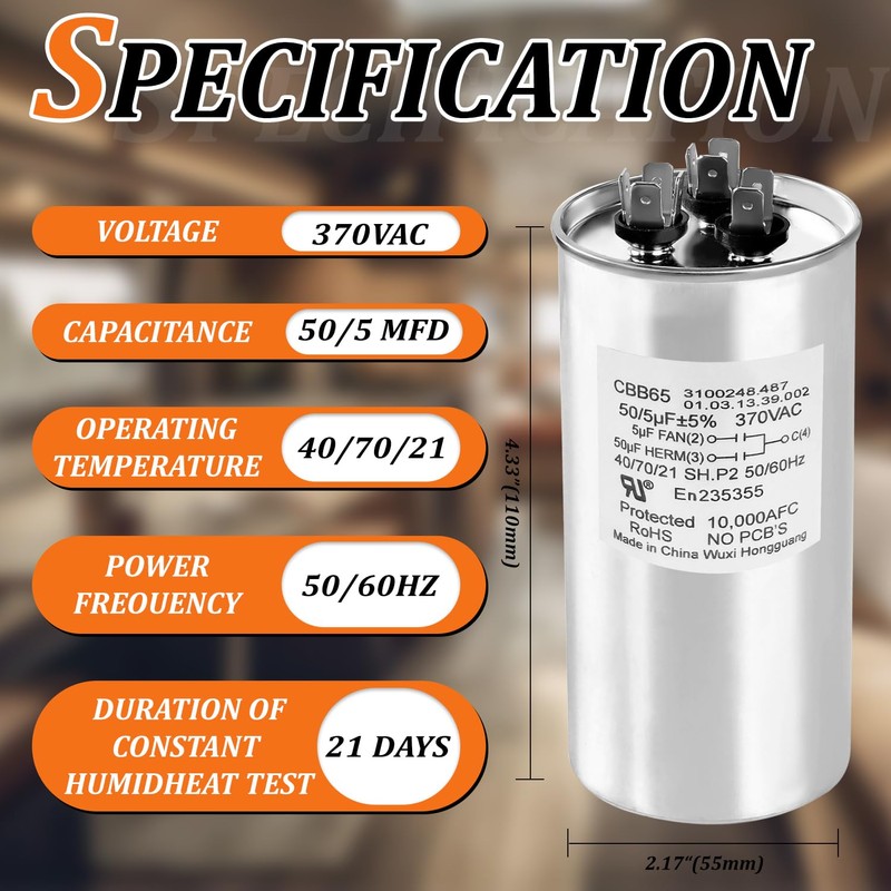 3313107.018 Capacitor Compatible with dometic RV Air Conditioner, 50/5uf±5%, 370VAC