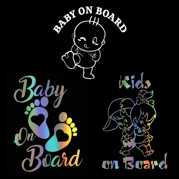 Baby on Board Car Sign, Baby on Board Kids on Board Footprint Car Warning Stickers Bumper Window Safety Decal 3 Pack