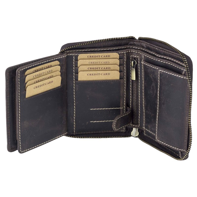 Wallet with side zip pocket LEAS, Genuine Leather, dark brown