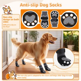 PICK FOR LIFE Anti Slip Dog Socks Paws Stop Licking, 2 Pairs Adjustable Dog Paw Protectors with Grips Breathable Dog Boots Shoes Alternative, Strong Traction for Dog Hardwood Floors Indoor Walking, XL