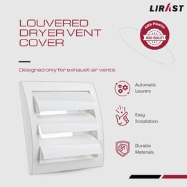 LIRAST 4 inch Outdoor Dryer Vent Cover White - ABS Plastic Exhaust Ventilation Grille with Built-in Screen and Automatic Louvres - HVAC Air Vents for Wall