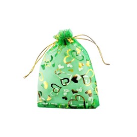 QIANHAILIZZ 5 x 7 Inch 100 pcs Heart Flower Organza Jewelry Gift Pouch Candy Pouch Drawstring Wedding Favor Bags P835 (green heart)