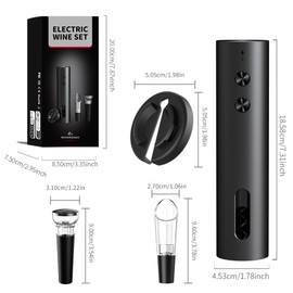 Electric Wine Opener, Rechargeable Automatic Wine Bottle Opener with Aerator &Pourer, Foil Cutter, Vacuum Preservation Stopper (Wine opener set without storage base)