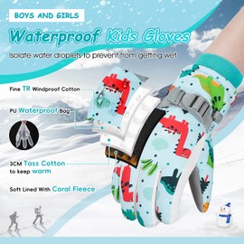 CYCLESPEED Children's Windproof Winter Gloves Warm Ski Gloves Waterproof Children's Gloves for 4-12 Years Girls Boys Cycling Gloves Children Outdoor Snowboarding