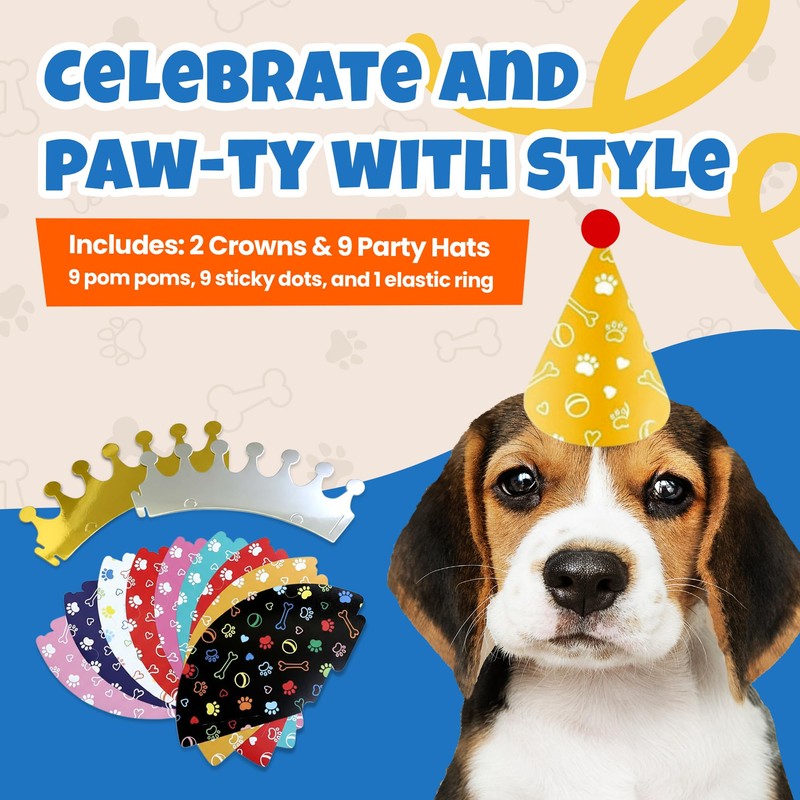 Dog Birthday Party Hat Set, Reusable & Adorable Kitty/Doggy Birthday