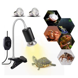 75W Reptile Heat Lamp, Turtle Heating Light UVA UVB Temperature Adjustable 360°Rotatable Clip Basking Lamp for Amphibian Reptile Turtle Lizard Snake (Heat Light with 2pcs 75W Bulb)
