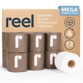 Reel 3-Ply Soft and Strong Bamboo Toilet Paper - 12 Rolls - Toxin-Free, Tree-Free, PFAS Free, BPA Free - Zero Plastic Packaging, Sustainable & Septic Safe