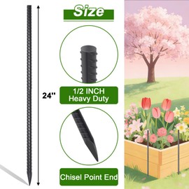 AAGUT Rebar Stakes 24 Inch 10 Pcs Landscape Timber Spikes 1/2", Heavy Duty Straight Garden Plant Stakes for Concrete Forming, Ground Anchors with Chisel Point End, Black