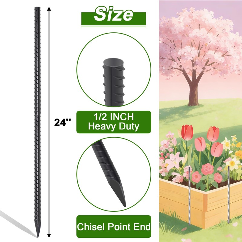 AAGUT Rebar Stakes 24 Inch 10 Pcs Landscape Timber Spikes