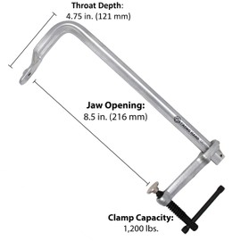 Strong Hand Tools, Medium Duty Bar Clamp, Capacity 8-1/2", Clamping Pressure: 1,200 LBS, Throat Depth: 4-3/2″, Rail Size: 1 x 15/32”, UG85