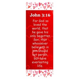 No Greater Love John 3:16 Red Hearts Valentine's Day Bookmarks – Religious Classroom & Valentine Exchange, 50-Pack, Made in USA