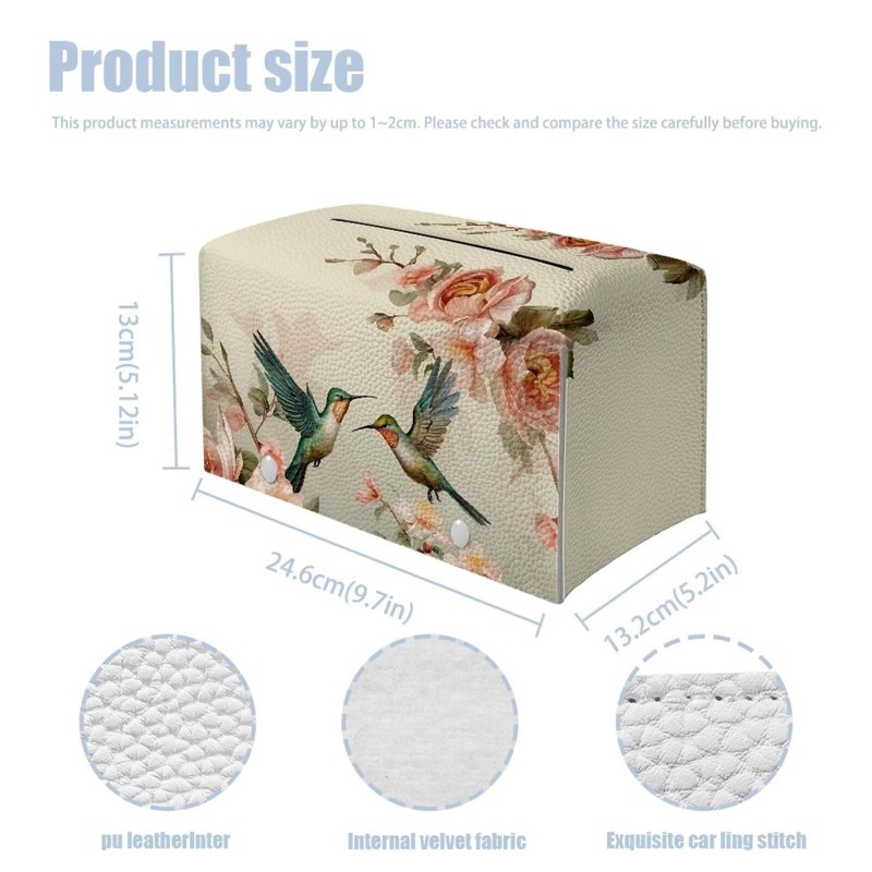 ZUXONGSY Hummingbird Leather Tissue Box Cover Rectangle Rose Tissue Holder