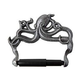 Decorative Cast Iron Octopus Toilet Paper Roll Holder â Wall Mounted Octopus DÃ©cor for Bathroom â Kraken, Nautical Bathroom Accessories â Easy to Install w/ included Screws and Anchors - Silve & Black