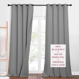 NICETOWN 3-in-1 Dampen Noise Blackout Thermal Reducing Curtains, Heavy Full Light Shading Drapes with Detachable Liner for Villa/Hall/Dorm Window（Silver Grey, Package of 2, 52" Wide x 90" Long