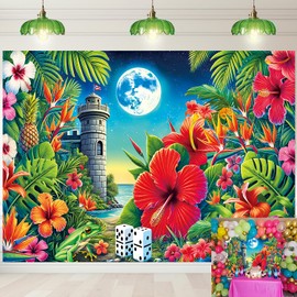 Puerto Rico Banner Backdrop 6x4FT Night Moon Castle Flowers Coqui Frog Tropical Island Photography Background Caribbean Culture Party Wall Decorations Photo Booth Studio