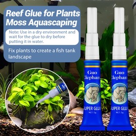 1DFAUL Aquarium Glue Fish Safety, 2Pcs Coral Reef Glue for Plants Moss, Coral, Stone, Wood Aquascaping, Quick Drying (2)