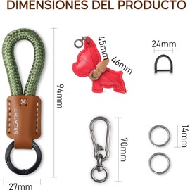 Llavero de Cuerda Trenzada, Llavero de Cuero PU Artesanal con Figura de Perrito – Cordón Antiextravío para Llaves de Coche, Cuerda Trenzada Portallaves, Rotación de 360