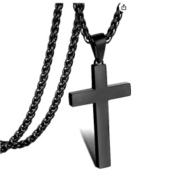 Fashion Jewelry Men 2" LARGE CROSS CHRISTIAN PRAY HOPE FAITH ROYAL BLACK Pendant 24" Necklace