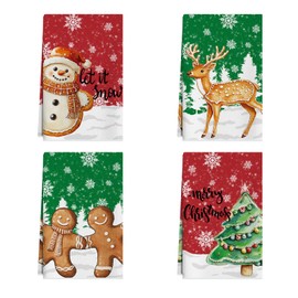 XCHI Snowman Gingerbread Man Tree Deer Merry Christmas Kitchen Towels Winter Dish Towels 18x26 Inch Xmas Home Kitchen Decorations Hand Towels Set of 4 Drying Dishcloth